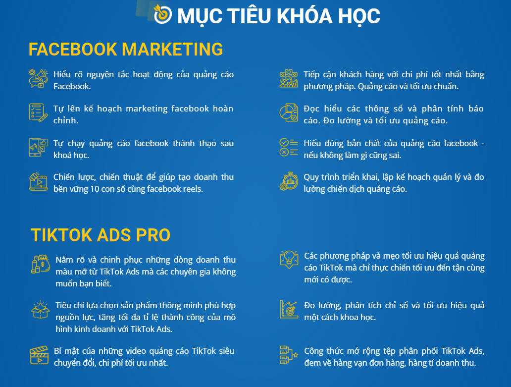 Mục Tiêu Combo khóa Học Marketing Facebook Và Tiktok Ads Pro Mới Nhất